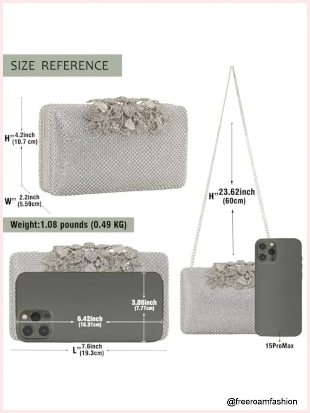 Rhinestone Evening Clutch Bag with Flower Clasp for Wedding Party